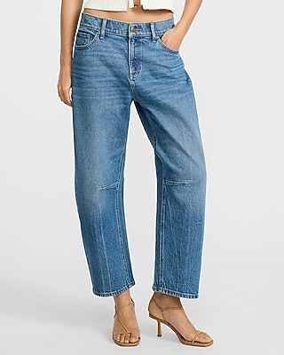 Low Slung Medium Wash Barrel Jeans