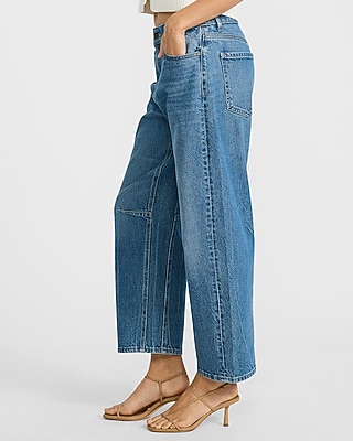 Low Slung Medium Wash Barrel Jeans