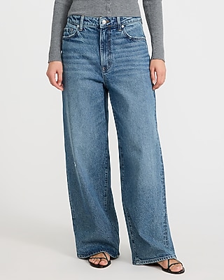 Low Slung Medium Wash Baggy Jeans