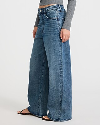 Low Slung Medium Wash Baggy Jeans