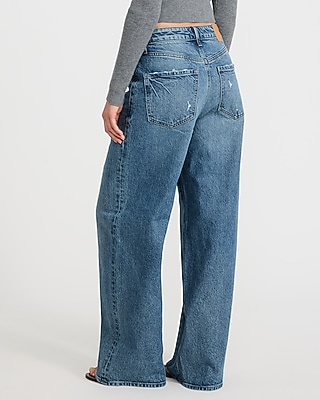 Low Slung Medium Wash Baggy Jeans