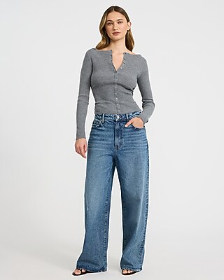 Low Slung Medium Wash Baggy Jeans