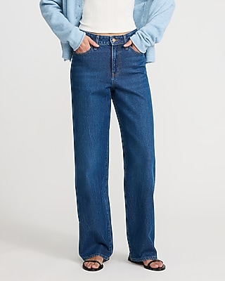 High Waisted Dark Wash Relaxed Straight Jeans