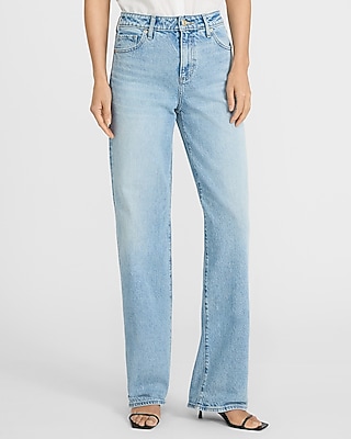 High Waisted Light Wash Relaxed Straight Jeans