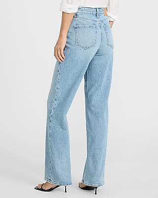 High Waisted Light Wash Relaxed Straight Jeans