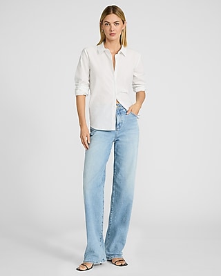 High Waisted Light Wash Relaxed Straight Jeans