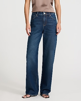 High Waisted Dark Wash Relaxed Straight Jeans
