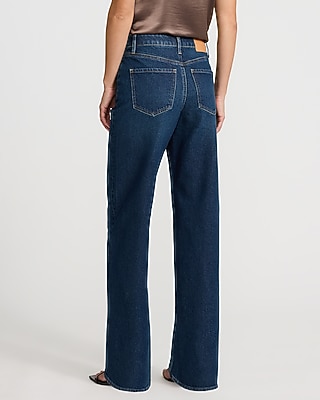 High Waisted Dark Wash Relaxed Straight Jeans
