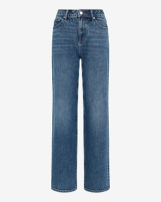 High Waisted Medium Wash Relaxed Straight Jeans