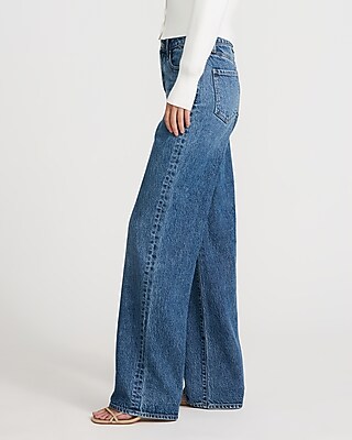 High Waisted Medium Wash Relaxed Straight Jeans