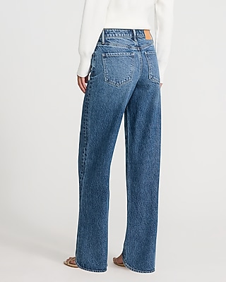 High Waisted Medium Wash Relaxed Straight Jeans