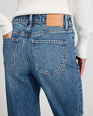 High Waisted Medium Wash Relaxed Straight Jeans