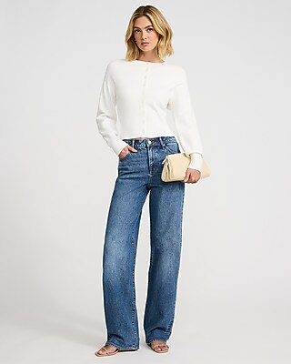 High Waisted Medium Wash Relaxed Straight Jeans