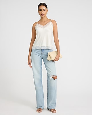 High Waisted Light Wash Ripped Relaxed Straight Jeans