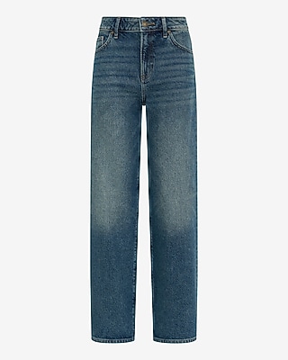 High Waisted Medium Wash Relaxed Straight Jeans