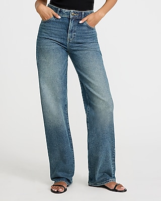 High Waisted Medium Wash Relaxed Straight Jeans
