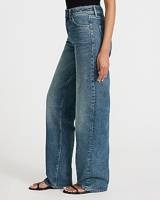 High Waisted Medium Wash Relaxed Straight Jeans