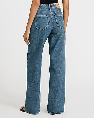 High Waisted Medium Wash Relaxed Straight Jeans