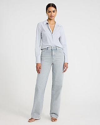 High Waisted Light Wash Relaxed Straight Jeans