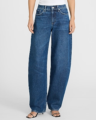 High Waisted Dark Wash Barrel Jeans | Express