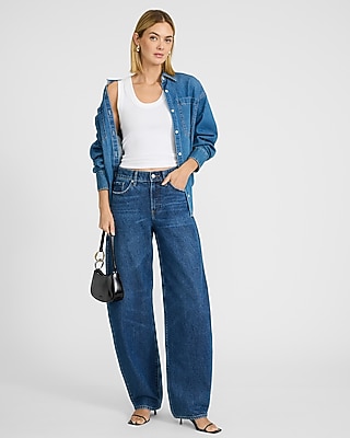 High Waisted Dark Wash Barrel Jeans