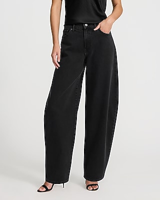High Waisted Black Barrel Jeans
