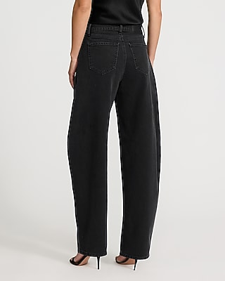 High Waisted Black Barrel Jeans