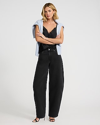 High Waisted Black Barrel Jeans