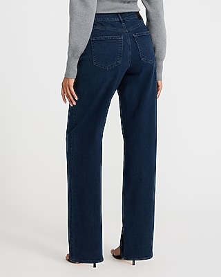 High Waisted Dark Wash Relaxed Straight Jeans