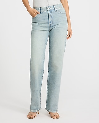 High Waisted Light Wash Straight Jeans