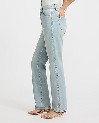 High Waisted Light Wash Straight Jeans