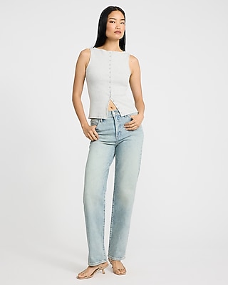 High Waisted Light Wash Straight Jeans