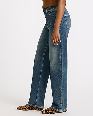 High Waisted Relaxed Straight Dark Wash Jeans - thumbnail 3
