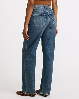 High Waisted Relaxed Straight Dark Wash Jeans - thumbnail 4