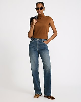 High Waisted Relaxed Straight Dark Wash Jeans - thumbnail 6