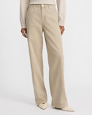 High Waisted Relaxed Straight Khaki Jeans