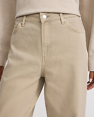 High Waisted Relaxed Straight Khaki Jeans - thumbnail 4
