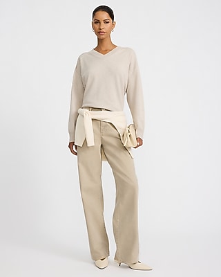 High Waisted Relaxed Straight Khaki Jeans - thumbnail 5