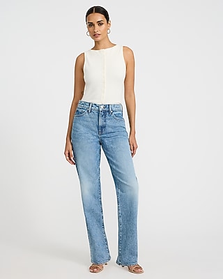 High Waisted Medium Wash Straight Jeans
