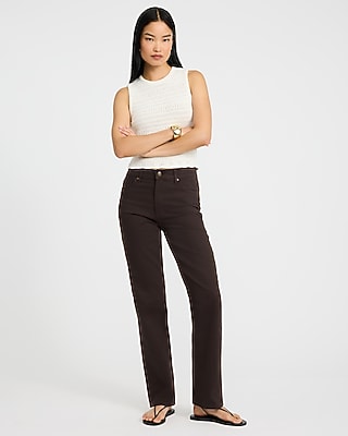 High Waisted Chocolate Brown Straight Jeans
