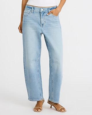 Low Slung Light Wash Barrel Ankle Jeans