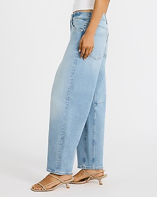 Low Slung Light Wash Barrel Ankle Jeans