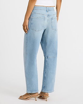 Low Slung Light Wash Barrel Ankle Jeans