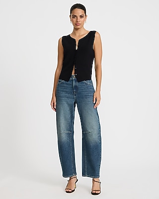 Low Slung Piped Barrel Ivory Jeans