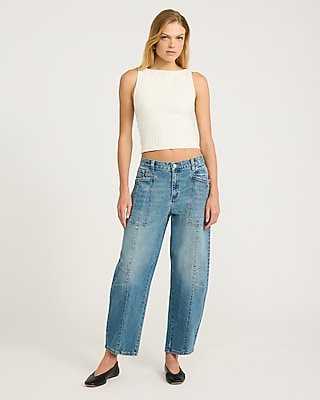 Low Slung Utility Barrel Ankle Medium Wash Jeans