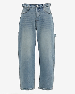 Mid Rise Light Wash Side Tab Barrel Jeans