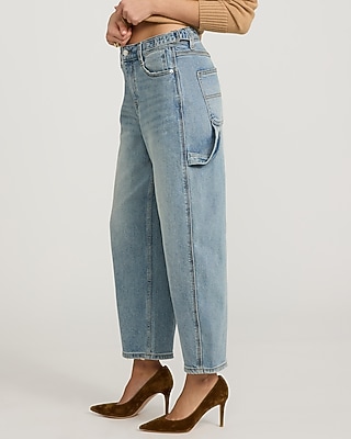 Mid Rise Light Wash Side Tab Barrel Jeans