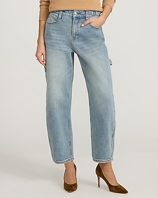 Mid Rise Light Wash Side Tab Barrel Jeans