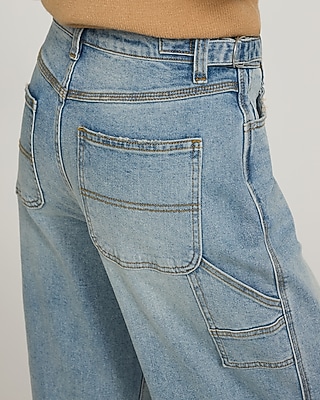 Mid Rise Light Wash Side Tab Barrel Jeans