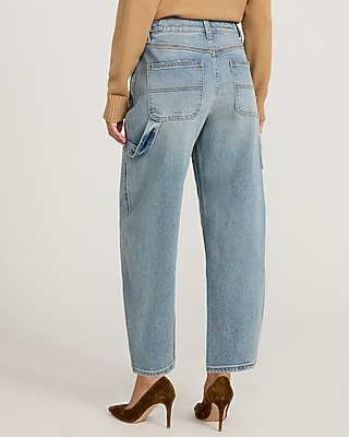 Mid Rise Light Wash Side Tab Barrel Jeans